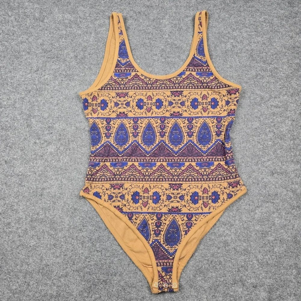 Intimately Free People Bodysuit Womens L Multi Floral Scoop Neck Snap Crotch